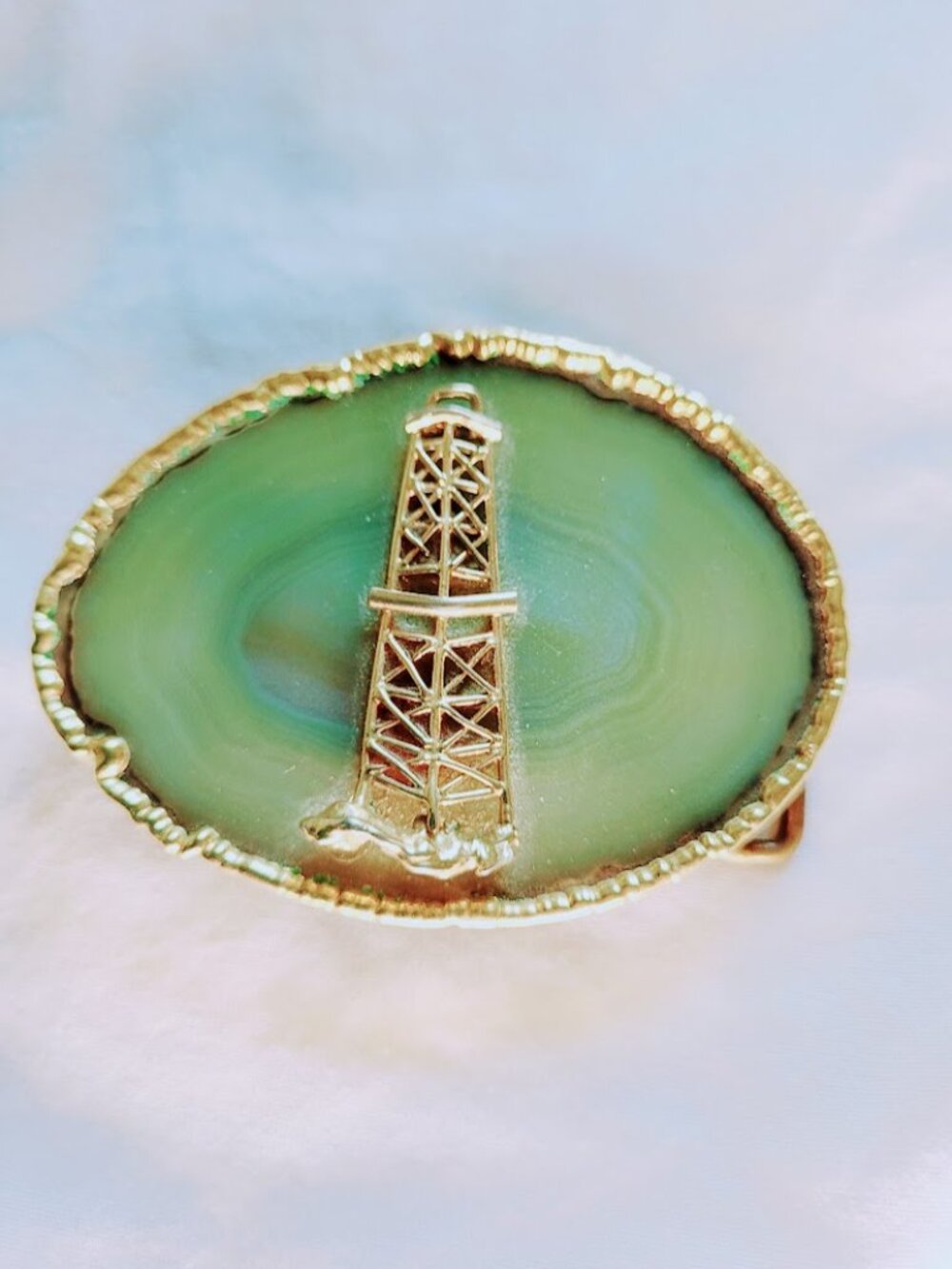 Green Agate & Gold Western Belt Buckle.